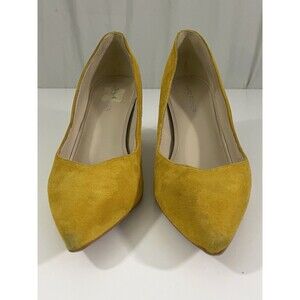 Marc Fisher Caitlin Suede Pump Pointed Block Heel Yellow Size 9.5